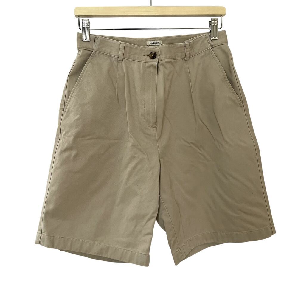 L.L.Bean original fit pleated front beige khaki shorts women's 10 adjustable
